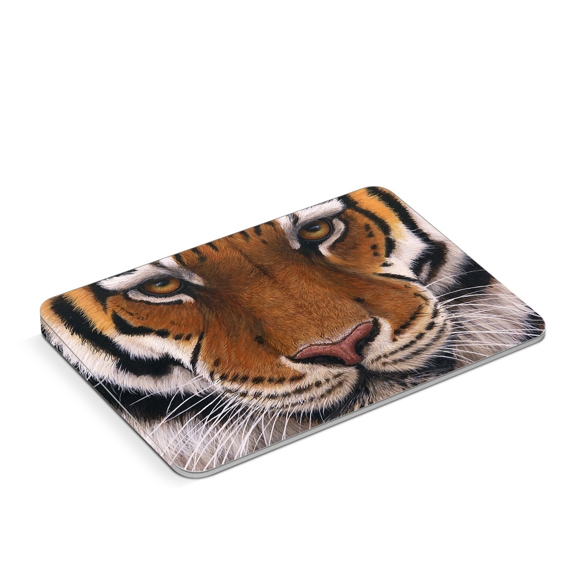 Apple Magic Trackpad Skin design of Tiger, Mammal, Wildlife, Terrestrial animal, Vertebrate, Bengal tiger, Whiskers, Siberian tiger, Felidae, Snout, with black, gray, red, green, pink colors