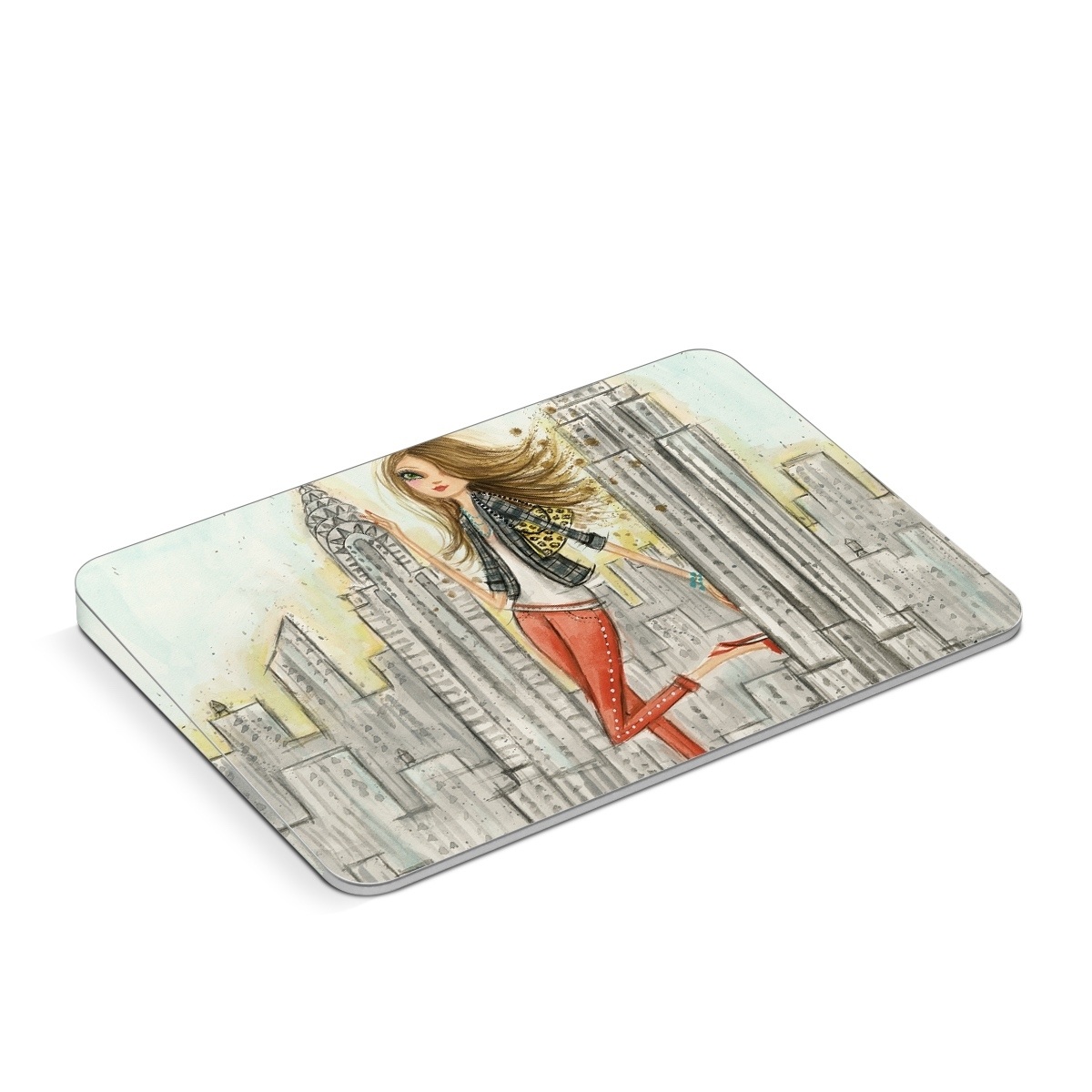 Apple Magic Trackpad Skin design of Human settlement, Fashion illustration, Illustration, City, Art, Architecture, Drawing, Fictional character, with gray, green, black, red colors