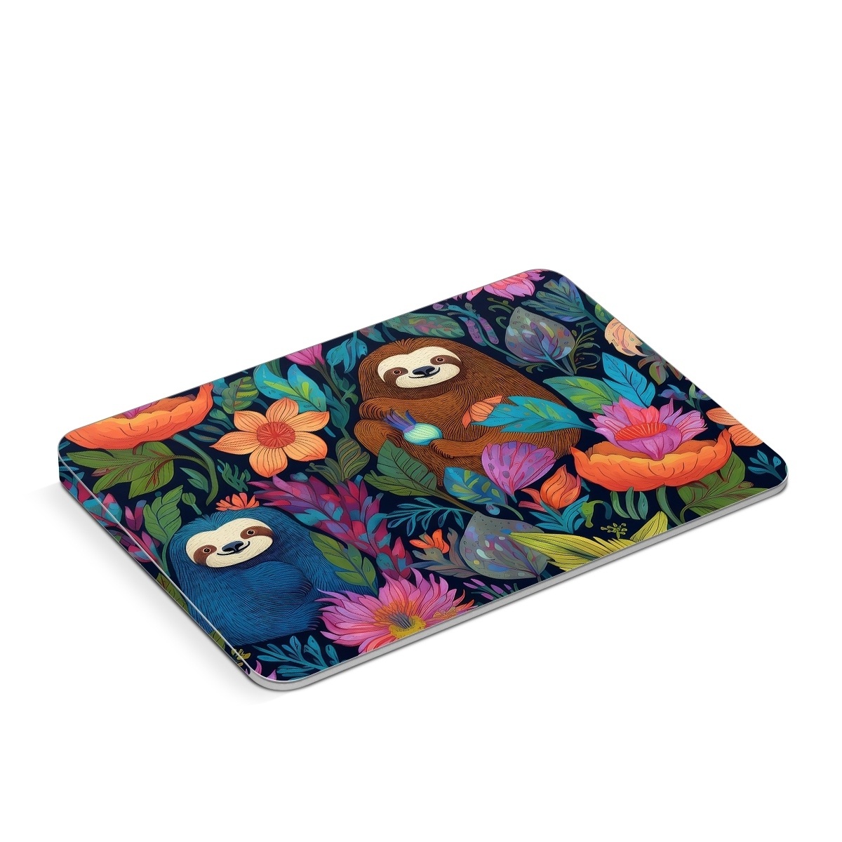 Apple Magic Trackpad Skin design of Flower, Plant, Vertebrate, Botany, Textile, Petal, Mammal, Painting, Creative arts, Grass, with black, brown, blue, white, orange, yellow, red, pink, green colors