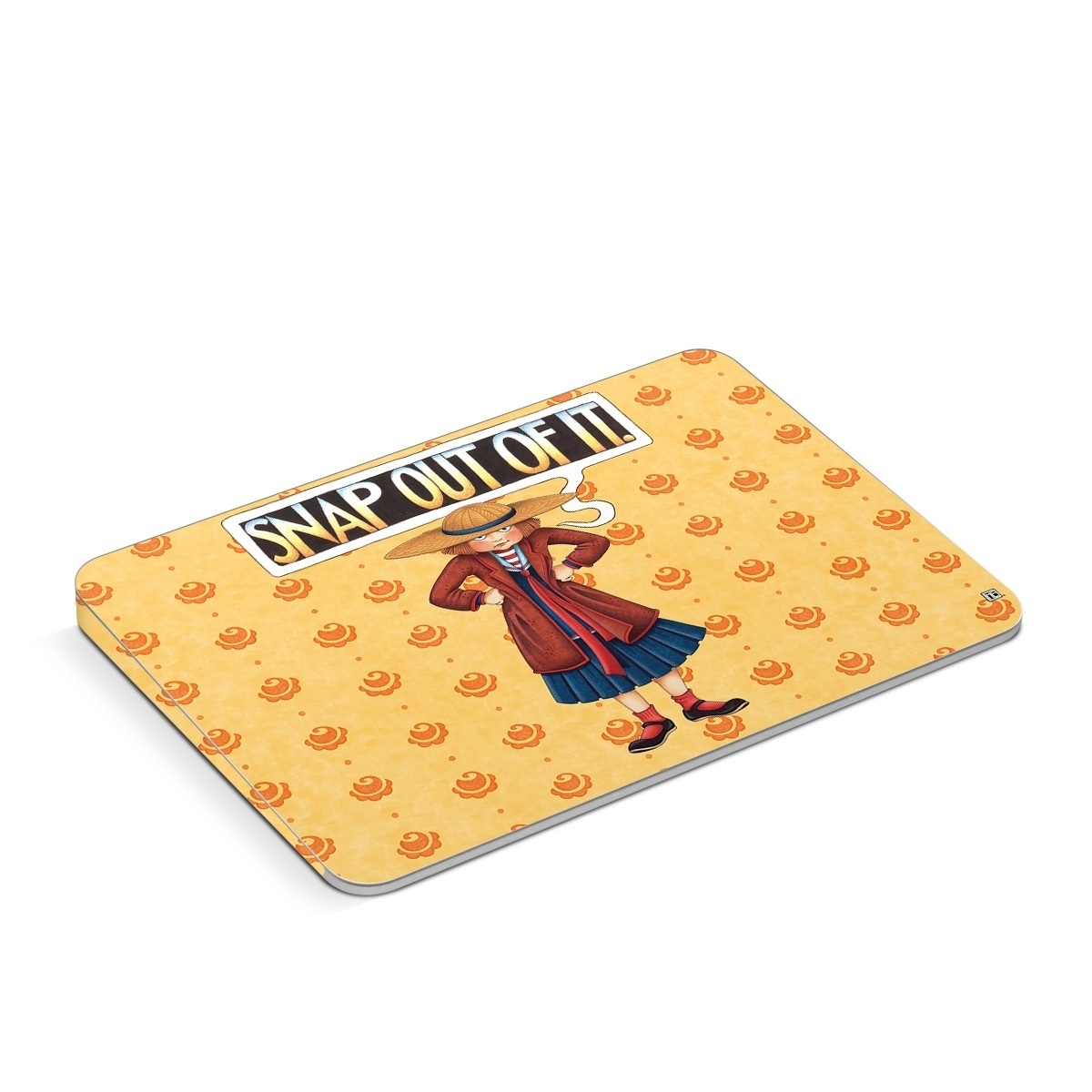 Apple Magic Trackpad Skin design of Cartoon, Illustration, Poster, Animated cartoon, Fiction, Anime, Art, Fictional character, Games, with pink, orange, black, red, gray, white colors