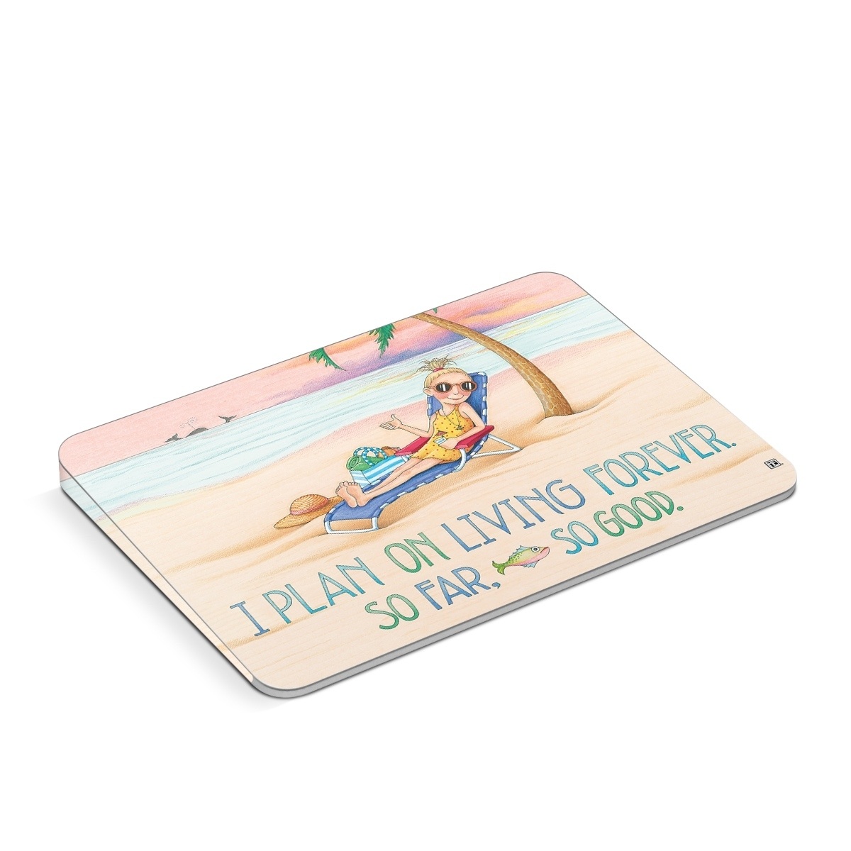 Apple Magic Trackpad Skin design of Vacation, Product, Summer, Aqua, Illustration, Sun tanning, Fictional character, Caribbean, Graphics, Happy, with pink, green, brown, yellow, blue, white, red colors