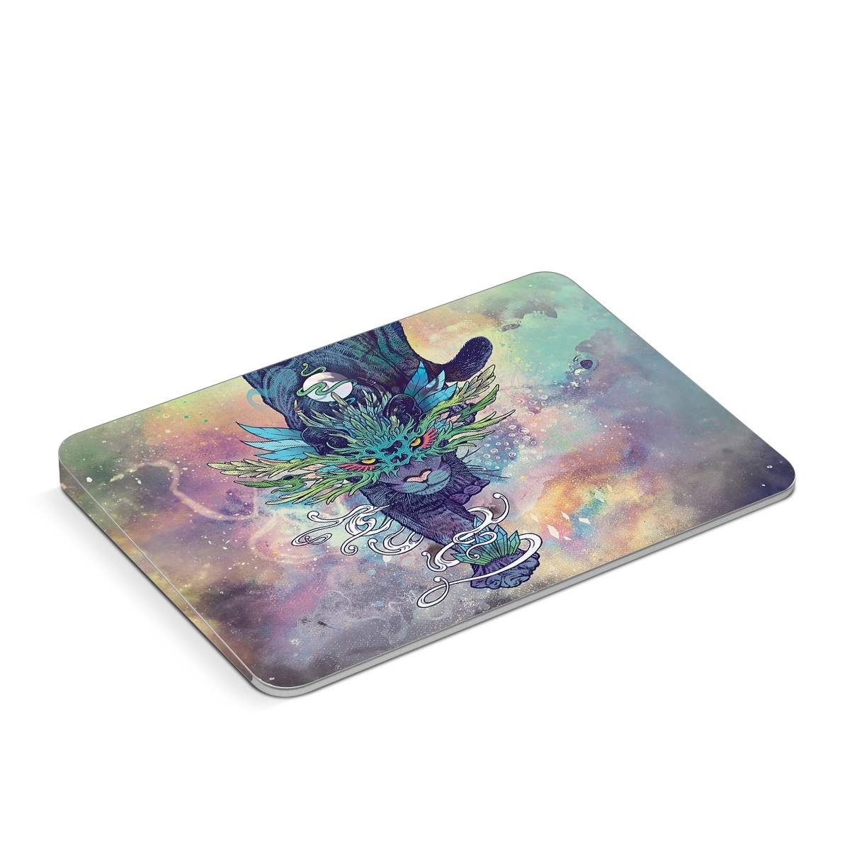 Apple Magic Trackpad Skin design of Illustration, Fictional character, Graphic design, Demon, Art, Fiction, Cg artwork, Supernatural creature, with blue, green, black, white, yellow, orange, pink, purple colors
