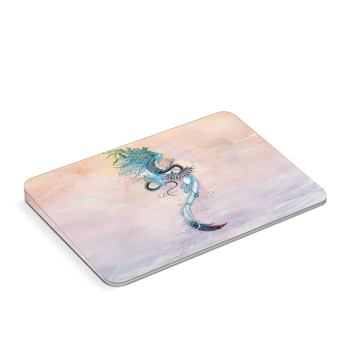 Apple Magic Trackpad Skin design of Illustration, Water, Watercolor paint, Art, Fictional character, Graphic design, Mythology, Visual arts, Painting, Drawing, with yellow, pink, blue, green colors