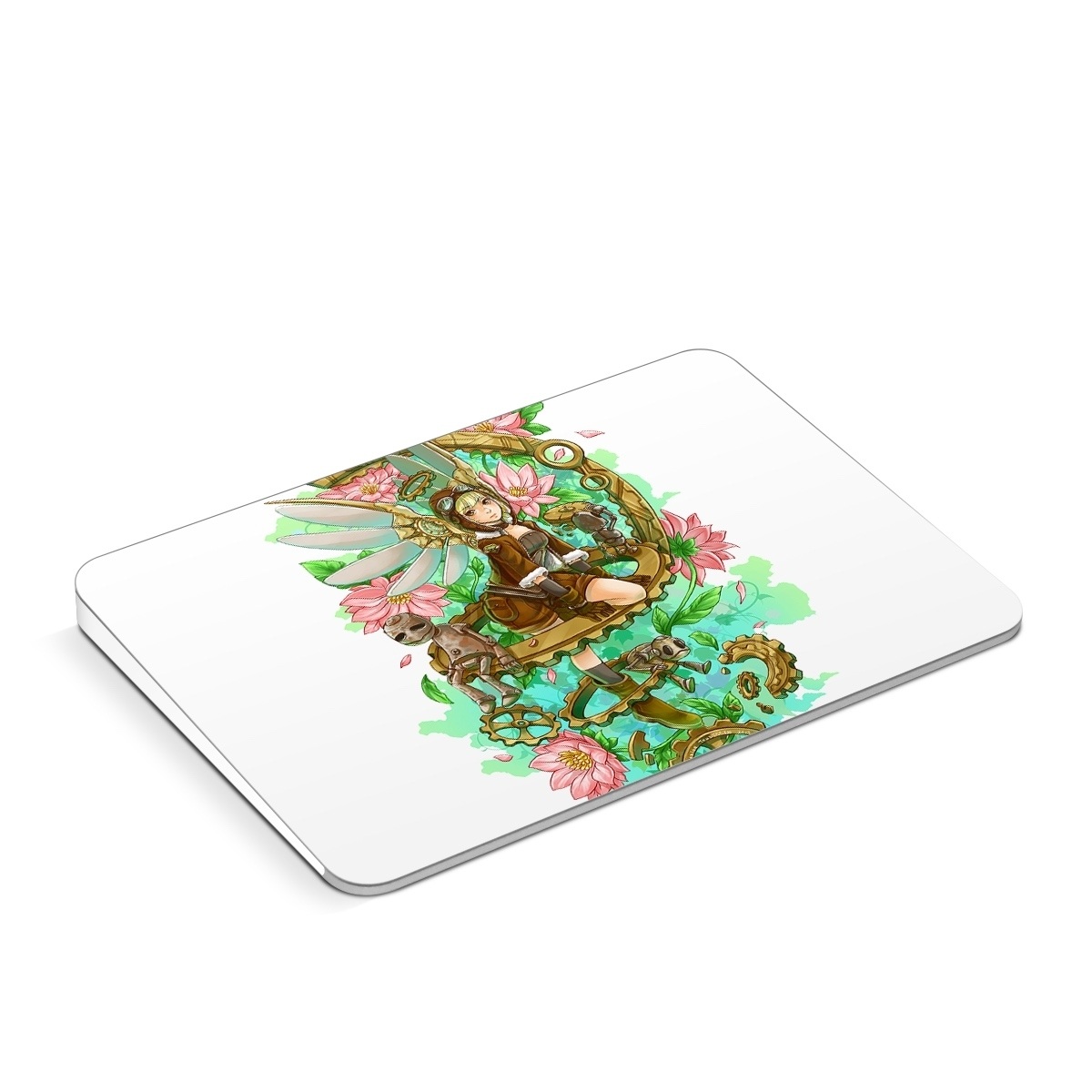 Apple Magic Trackpad Skin design of Illustration, Fictional character, Clip art, Art, Graphics, Plant, with white, yellow, pink, green, brown, black colors