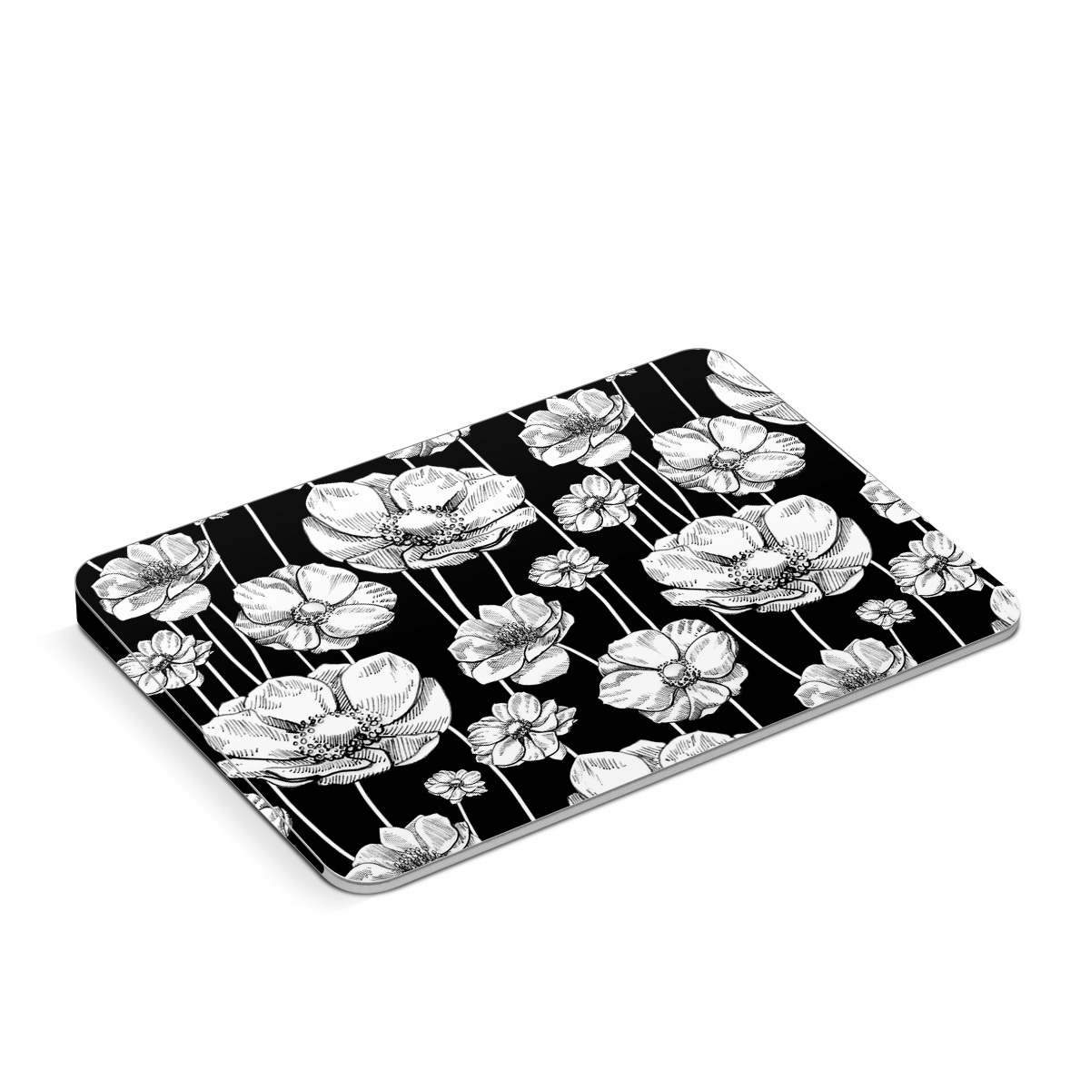 Apple Magic Trackpad Skin design of Flower, Black-and-white, Plant, Botany, Petal, Design, Wildflower, Monochrome photography, Pattern, Monochrome, with black, gray, white colors