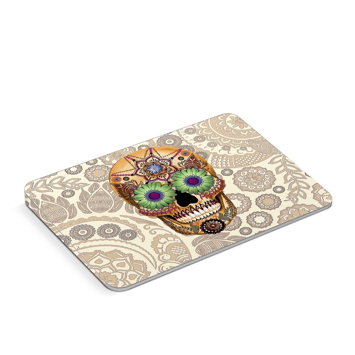 Apple Magic Trackpad Skin design of Skull, Bone, Pattern, Design, Illustration, Visual arts, Fashion accessory, Art, with gray, yellow, green, black, red, pink colors