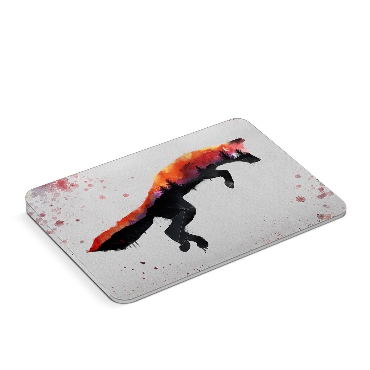 Apple Magic Trackpad Skin design of Illustration, Watercolor paint, Art, Graphic design, Painting, Red fox, Visual arts, Paint, Drawing, Tail, with gray, black, red, yellow, orange, white colors