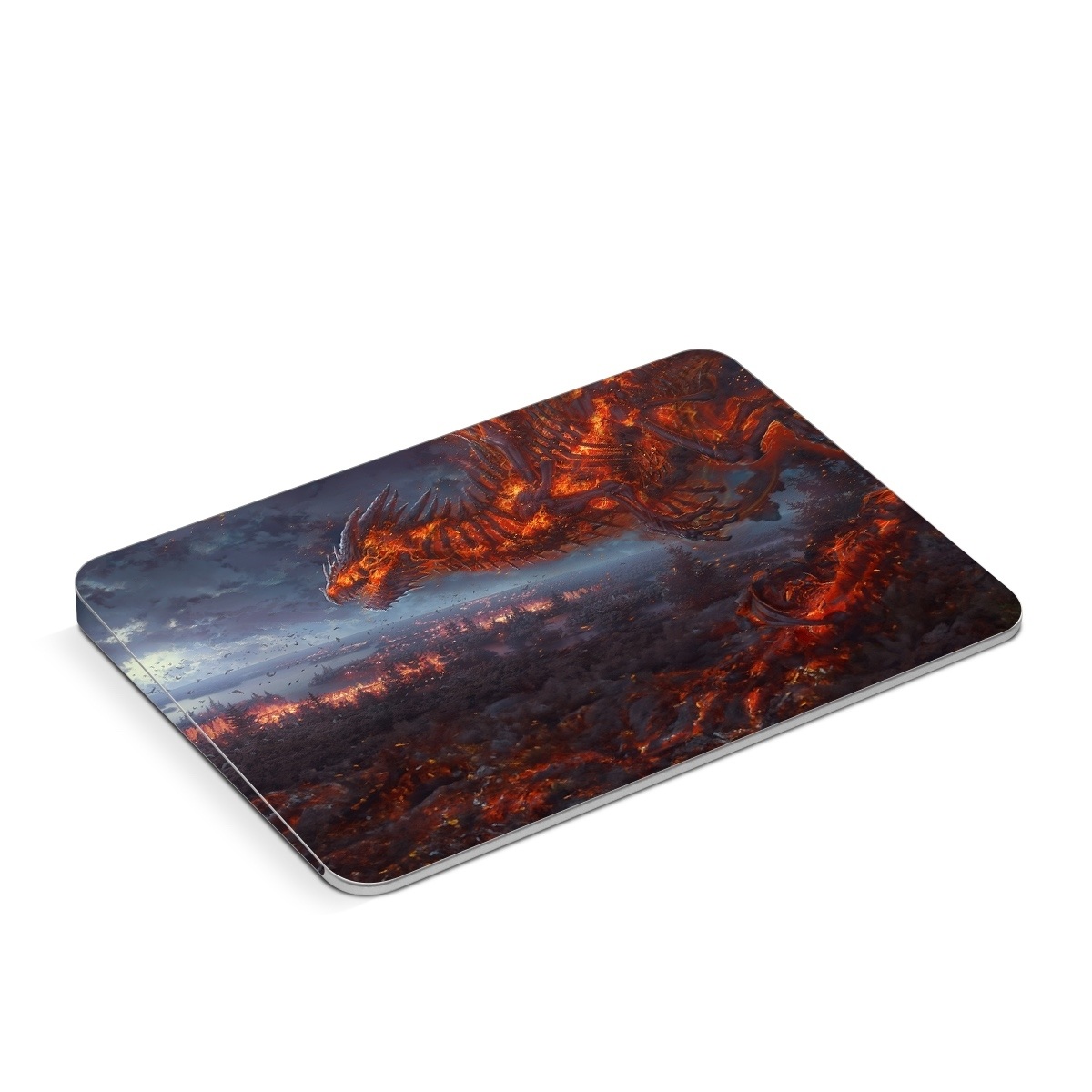 Apple Magic Trackpad Skin design of Geological phenomenon, Dragon, Cg artwork, Sky, Flame, Fictional character, Mythology, Lava, Demon, Heat, with red, blue, black colors