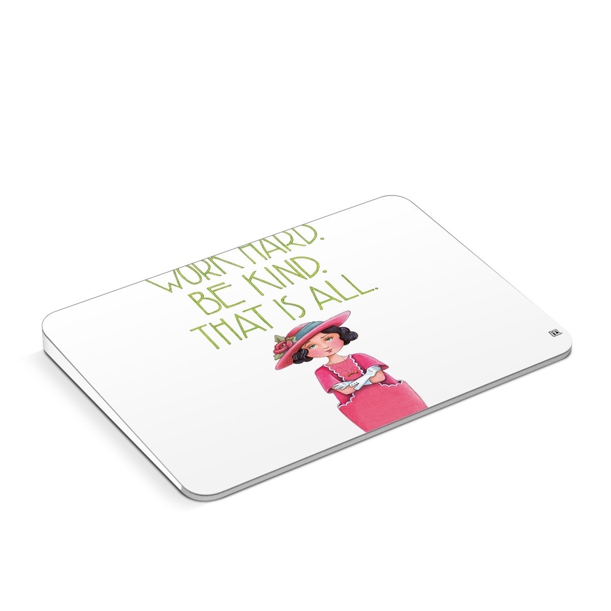 Apple Magic Trackpad Skin design of Pink, Headgear, Font, Hat, with white, green, pink, black, white, yellow, blue colors