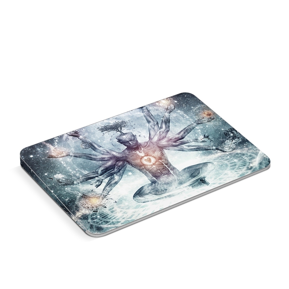 Apple Magic Trackpad Skin design of Mythology, Cg artwork, Water, Illustration, Fictional character, Space, Graphics, Art, Graphic design, with blue, red, orange, black, white colors