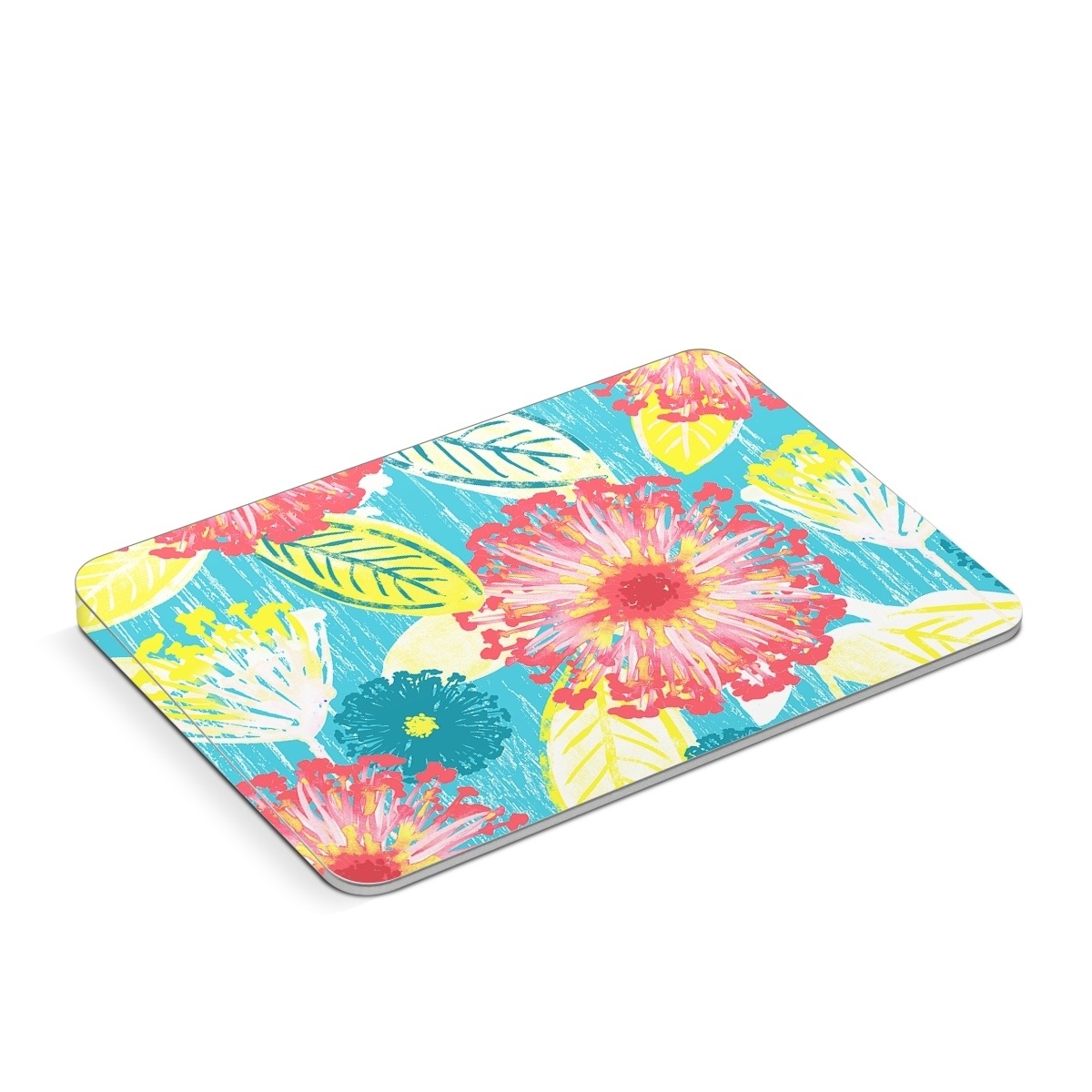 Apple Magic Trackpad Skin design of Pattern, Design, Flower, Floral design, Plant, Textile, Wrapping paper, Wildflower, Visual arts, with pink, gray, blue, yellow colors