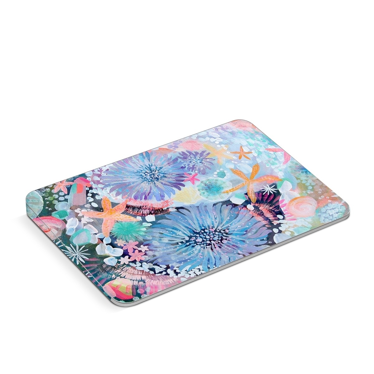 Apple Magic Trackpad Skin design of Pattern, Aqua, Textile, Design, Watercolor paint, Visual arts, Flower, Art, Plant, Illustration, with blue, orange, pink, purple, green, white colors