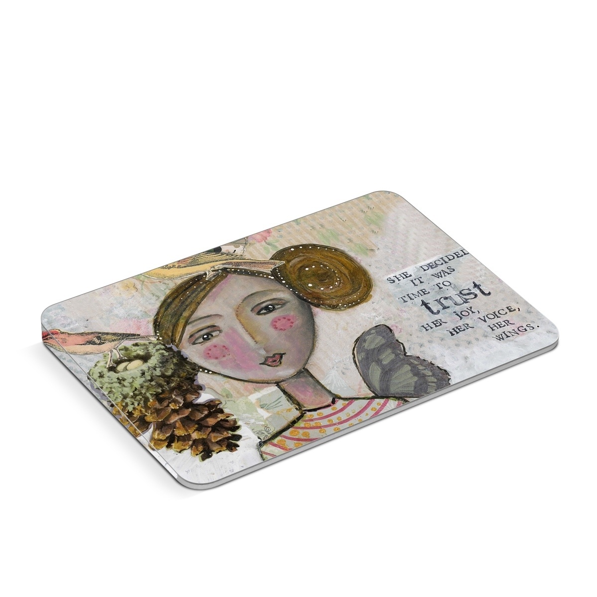 Apple Magic Trackpad Skin design of Watercolor paint, Illustration, Art, Painting, Child art, Fictional character, Visual arts, Fashion illustration, Feather, Drawing, with gray, brown, pink, yellow, red, green, blue colors