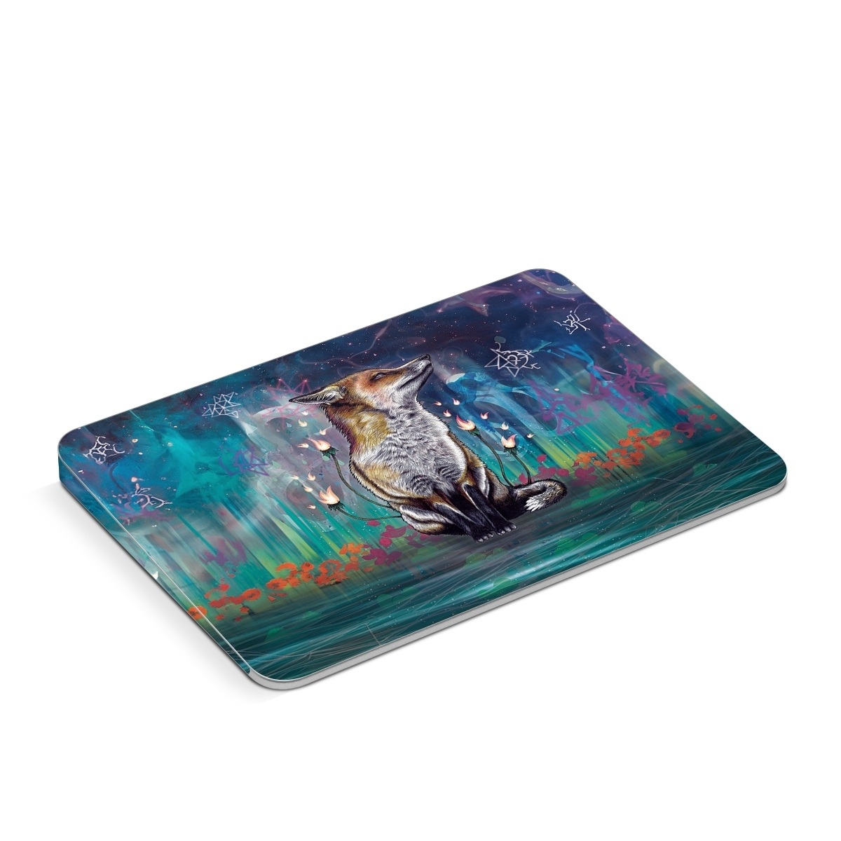 Apple Magic Trackpad Skin design of Red fox, Art, Wildlife, Canidae, Illustration, Fox, Carnivore, Painting, Dhole, Red wolf, with black, gray, blue, red, green colors