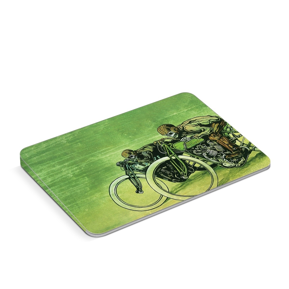 Apple Magic Trackpad Skin design of Tire, Wheel, Bicycle, Bicycle tire, Automotive tire, Crankset, Bicycle handlebar, Motor vehicle, Bicycle wheel, Bicycle part, with green, gray, white, black, brown colors