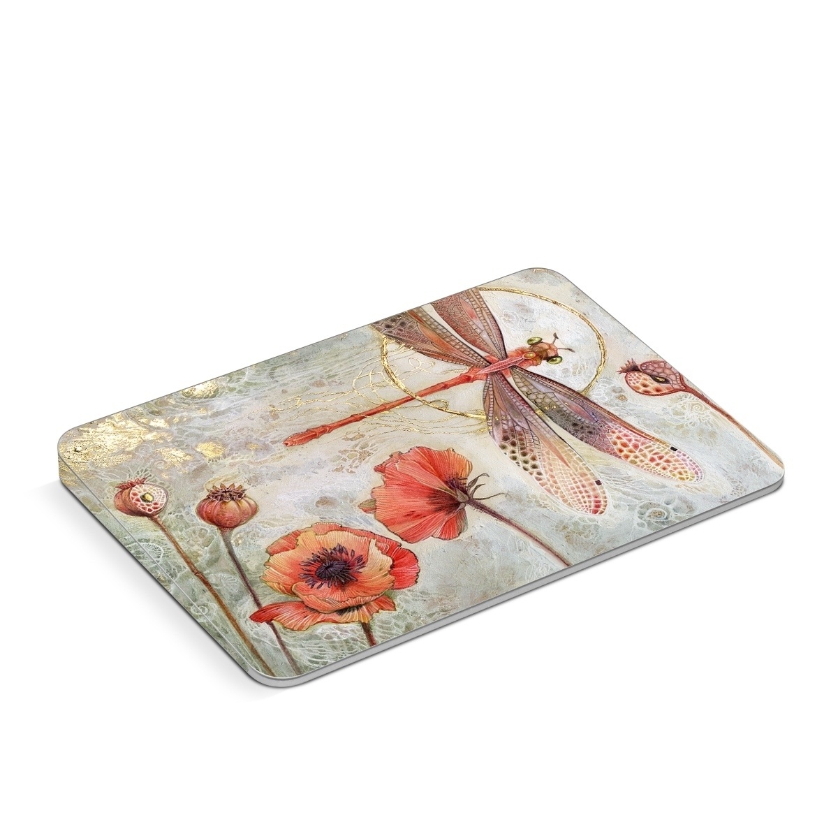 Apple Magic Trackpad Skin design of Watercolor paint, Botany, Flower, Illustration, Floral design, Painting, Plant, Coquelicot, Art, Still life photography, with red, yellow, gray colors