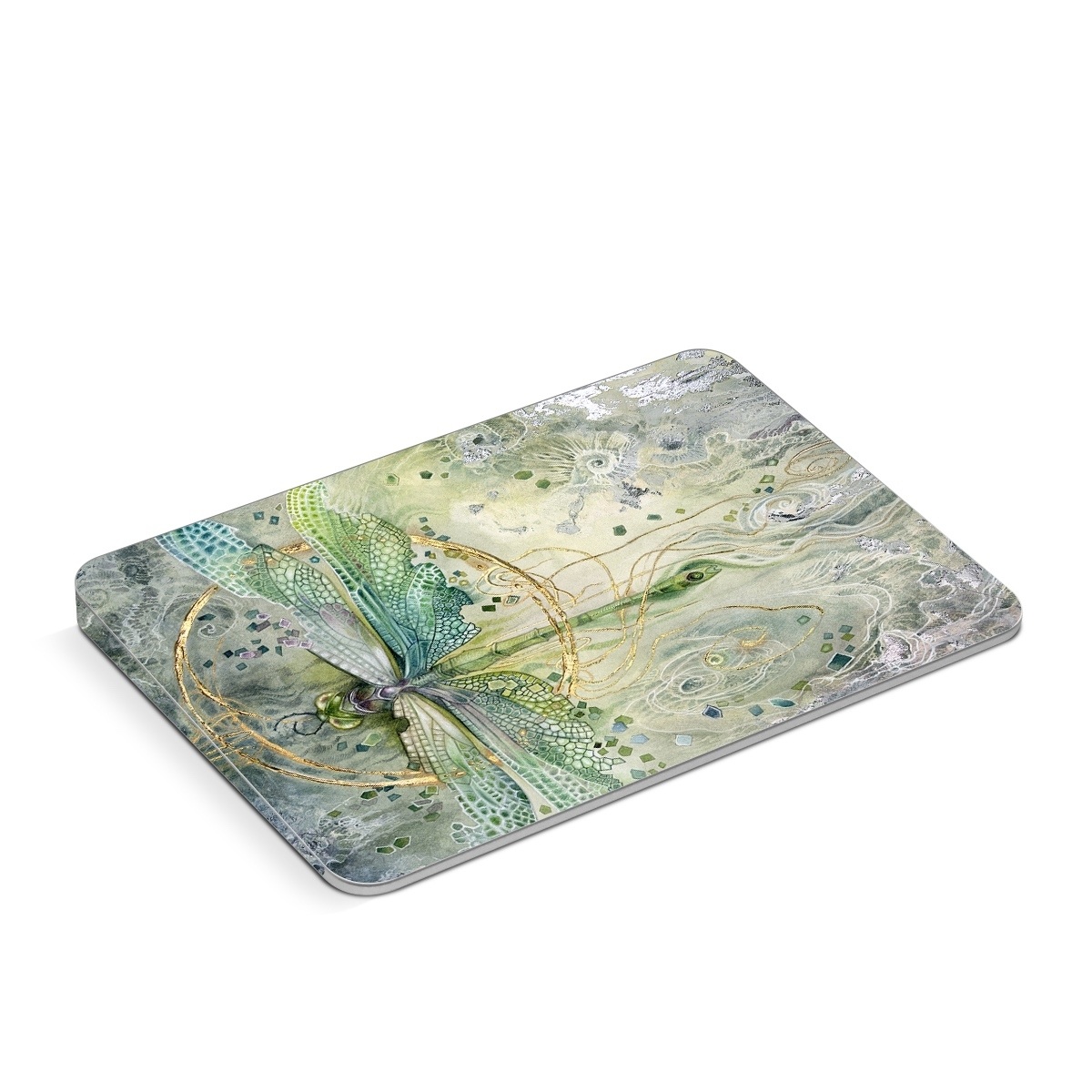 Apple Magic Trackpad Skin design of Green, Painting, Watercolor paint, Water, Acrylic paint, Leaf, Visual arts, Plant, Art, Photography, with green, yellow, blue, gray colors