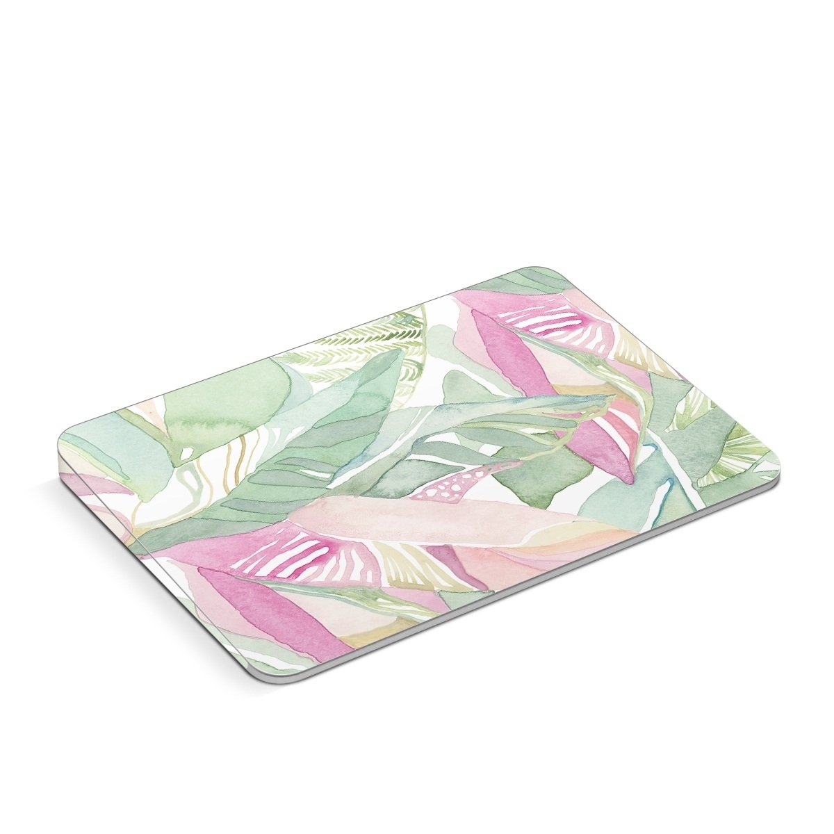 Apple Magic Trackpad Skin design of Pink, Leaf, Botany, Pattern, Plant, Flower, Illustration, with white, green, pink, orange colors