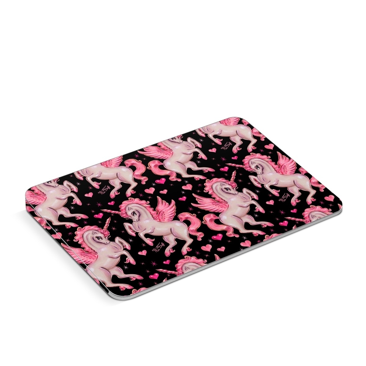 Apple Magic Trackpad Skin design of Pink, Pattern, Fictional character, Design, Illustration, Font, Unicorn, Graphic design, Mythical creature, Art, with black, pink colors
