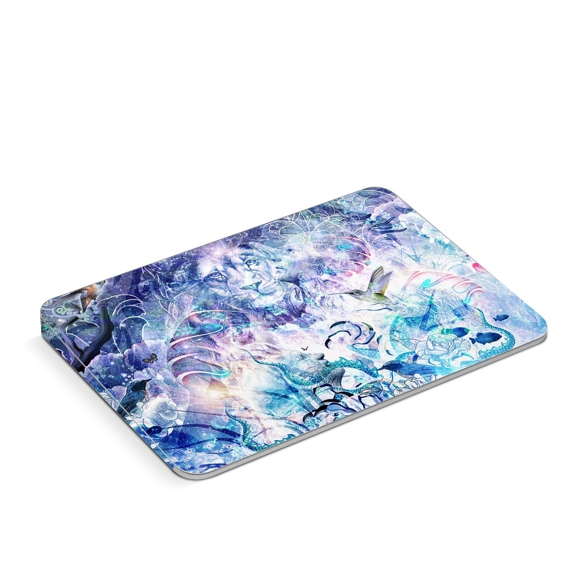 Apple Magic Trackpad Skin design of Psychedelic art, Water, Fractal art, Art, Pattern, Graphic design, Design, Illustration, Electric blue, Visual arts, with blue, purple, green, red, gray, white colors