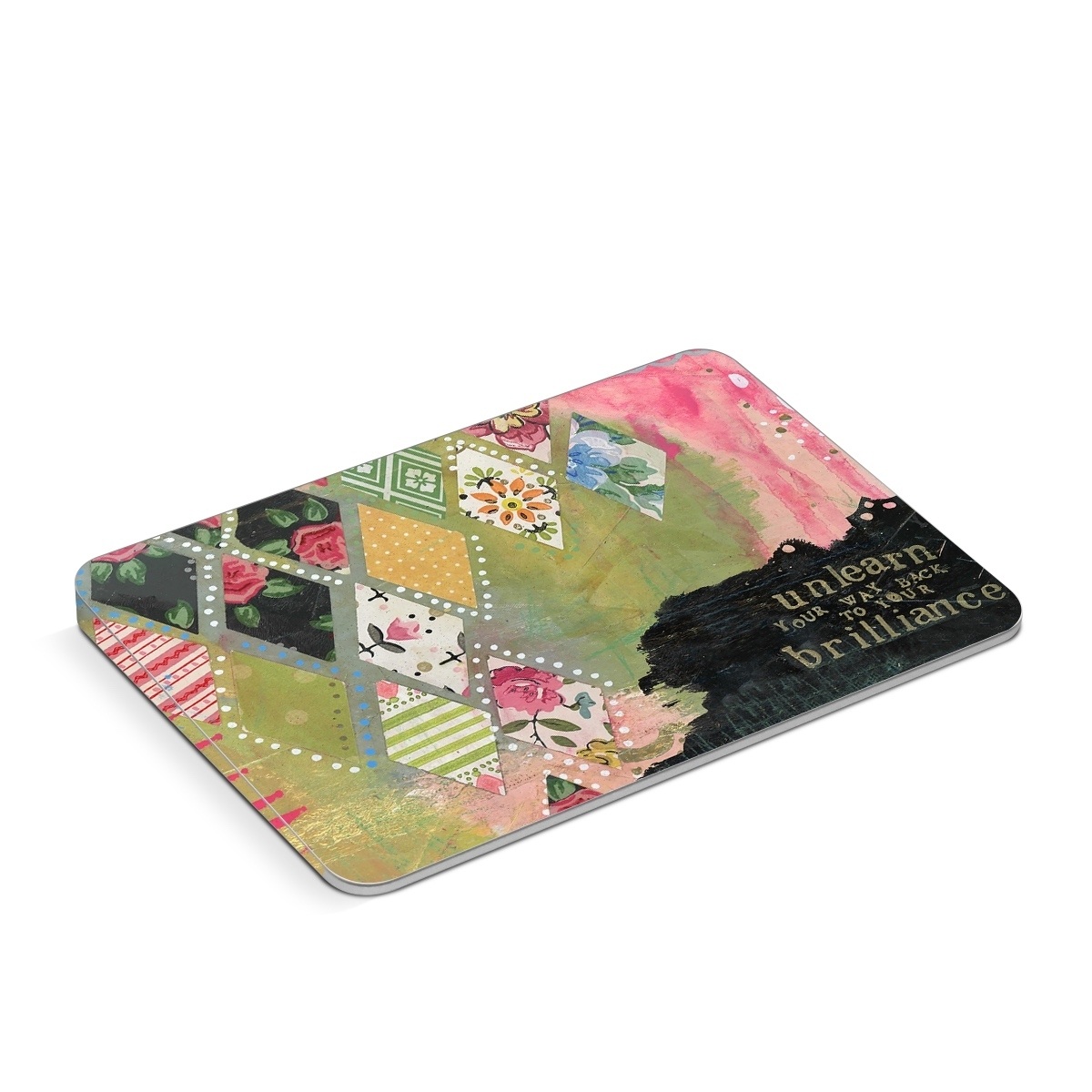 Apple Magic Trackpad Skin design of Green, Pink, Textile, Pattern, Art, Visual arts, Magenta, Linens, Quilting, with red, pink, black, green colors