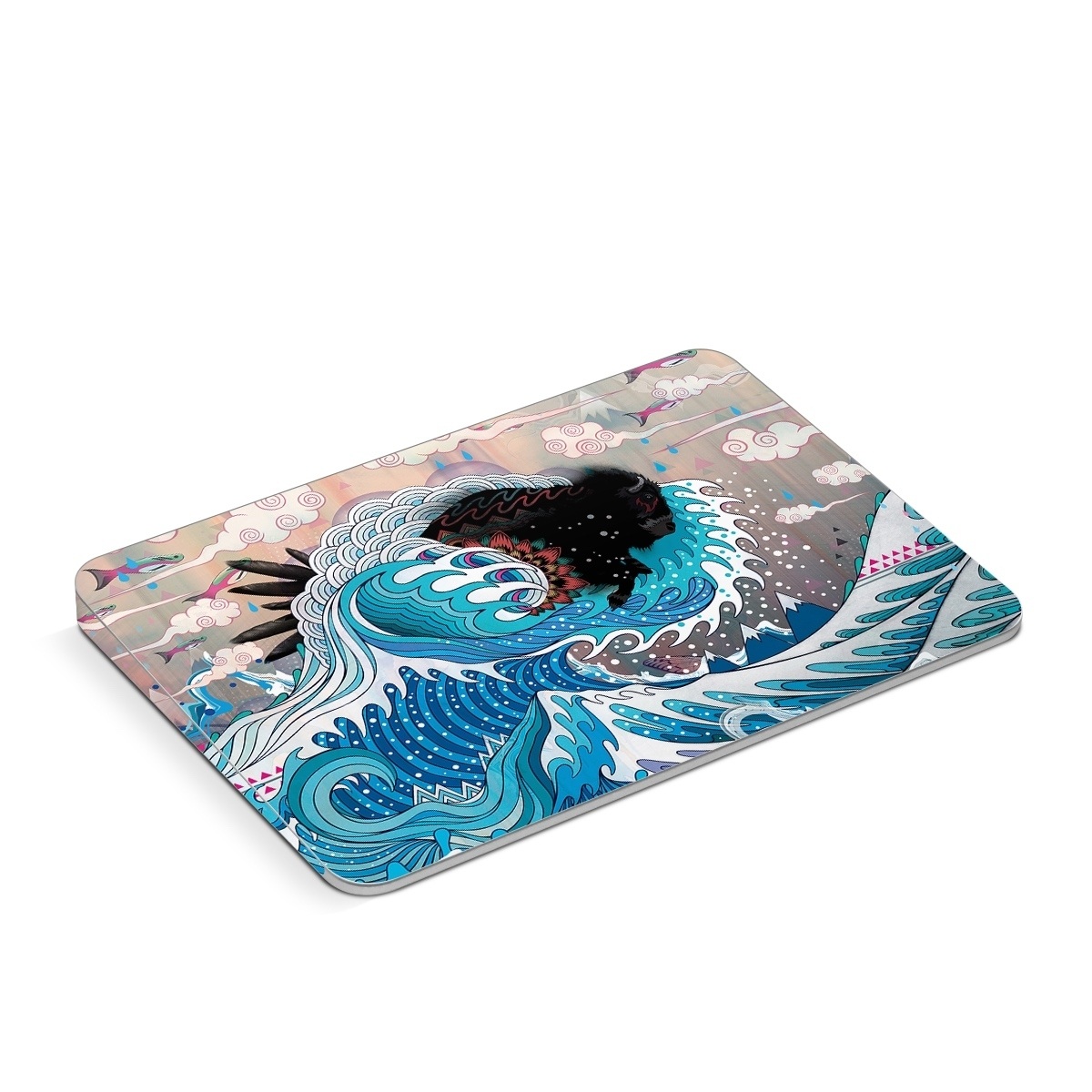 Apple Magic Trackpad Skin design of Blue, Turquoise, Illustration, Aqua, Graphic design, Pattern, Art, Design, Graphics, Visual arts, with gray, blue, black, pink, white colors