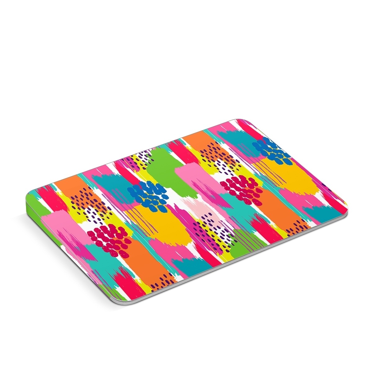 Apple Magic Trackpad Skin design of Colorfulness, Textile, Rectangle, Font, Line, Painting, Art, Magenta, Material property, Pattern, with white, pink, yellow, orange, blue, red colors