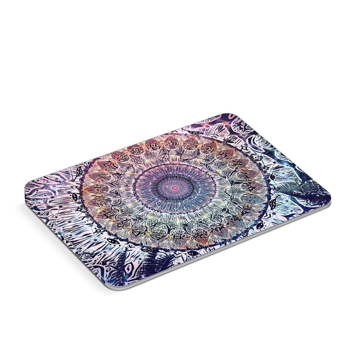 Apple Magic Trackpad Skin design of Tapestry, Pattern, Art, Close-up, Circle, Fractal art, Textile, Eye, Design, Kaleidoscope, with blue, red, yellow, purple, green colors