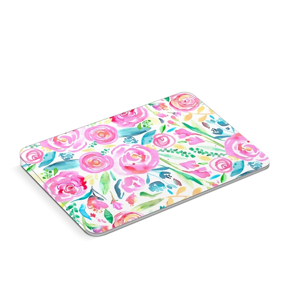 Apple Magic Trackpad Skin design of Flower, Plant, Petal, Pink, Art, Material property, Magenta, Flowering plant, Pattern, Rose family, with white, pink, green, blue, yellow colors