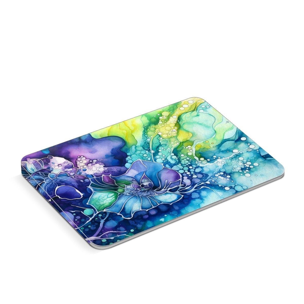 Apple Magic Trackpad Skin design of Flower, Plant, Art paint, Petal, Blue, Azure, Purple, Art, Paint, Painting, with blue, yellow, green, purple, white, orange colors