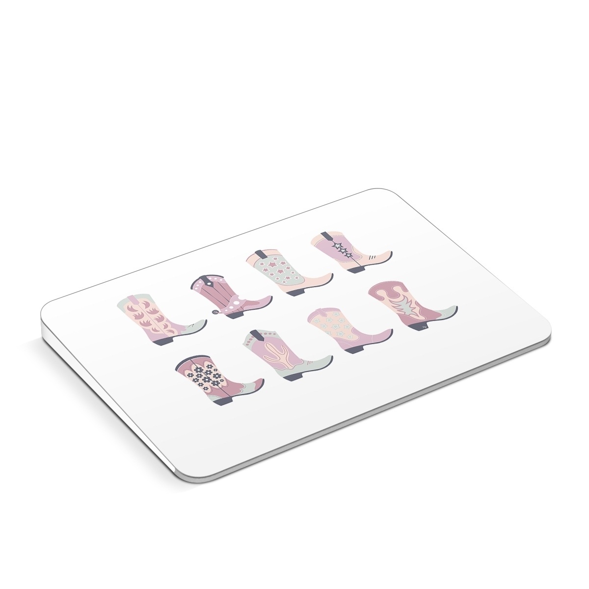 Apple Magic Trackpad Skin design of Footwear, Shoe, White, Durango boot, Product, Fashion, Textile, Pink, Font, Red, with pink, white, blue, brown colors