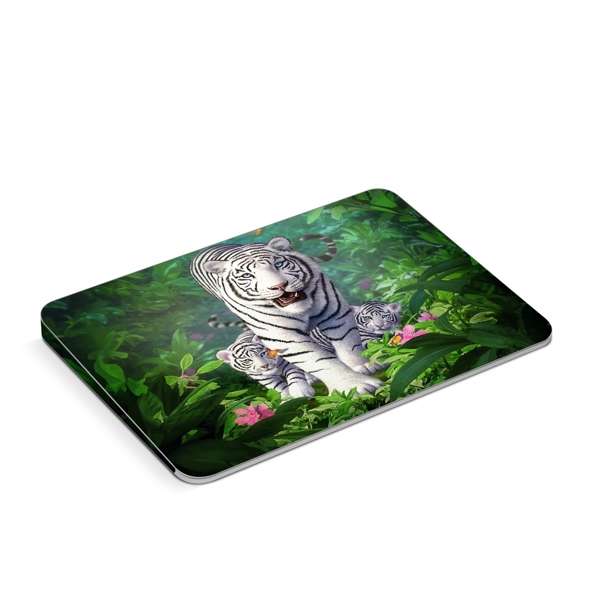 Apple Magic Trackpad Skin design of Plant, Eye, Plant community, Vertebrate, Felidae, Leaf, Botany, Carnivore, Organism, Terrestrial plant, with white, black, blue, green, pink, yellow colors