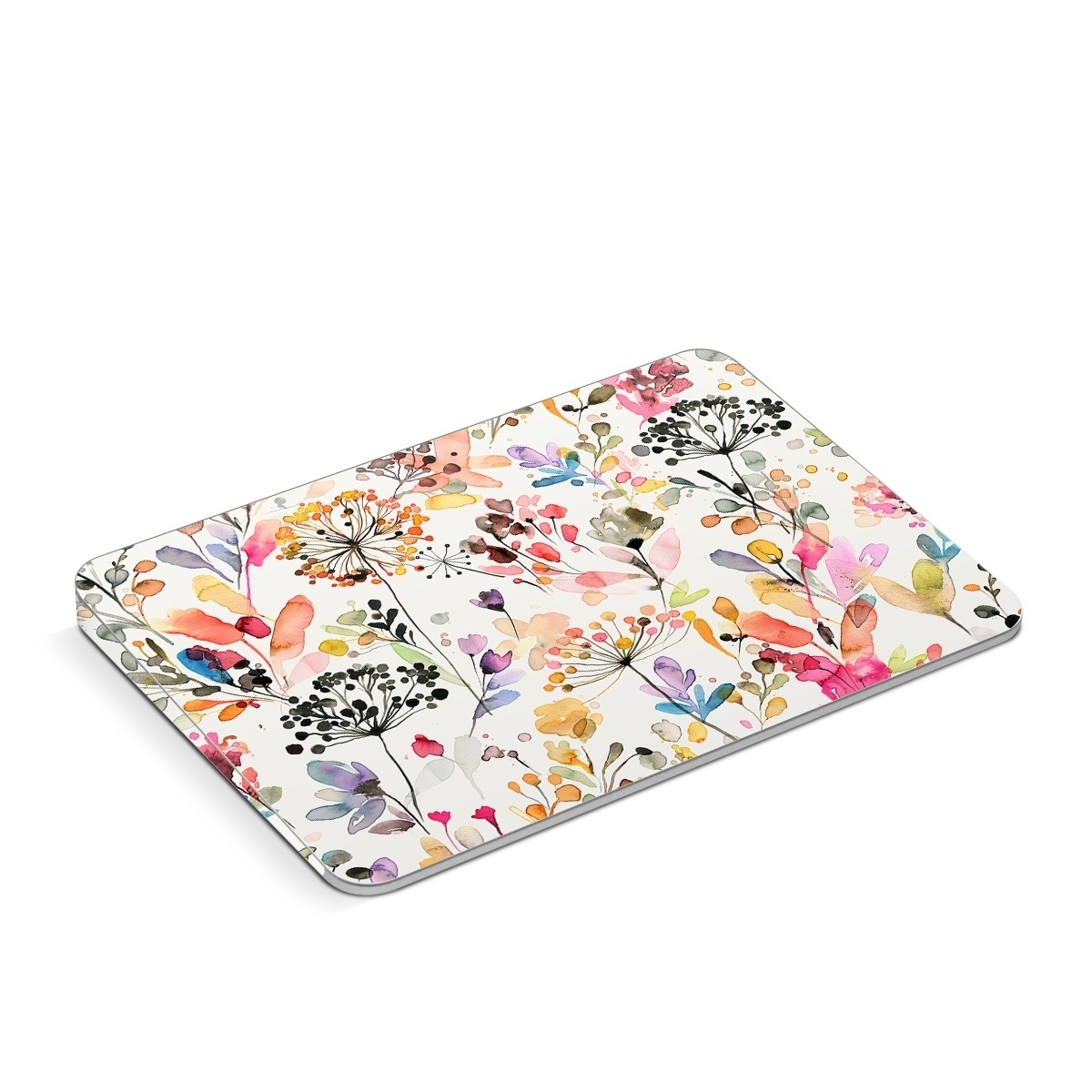 Apple Magic Trackpad Skin design of Flower, Petal, Rectangle, Branch, Creative arts, Plant, Line, Art, Painting, Font, with white, pink, red, yellow, orange, green, blue, purple colors