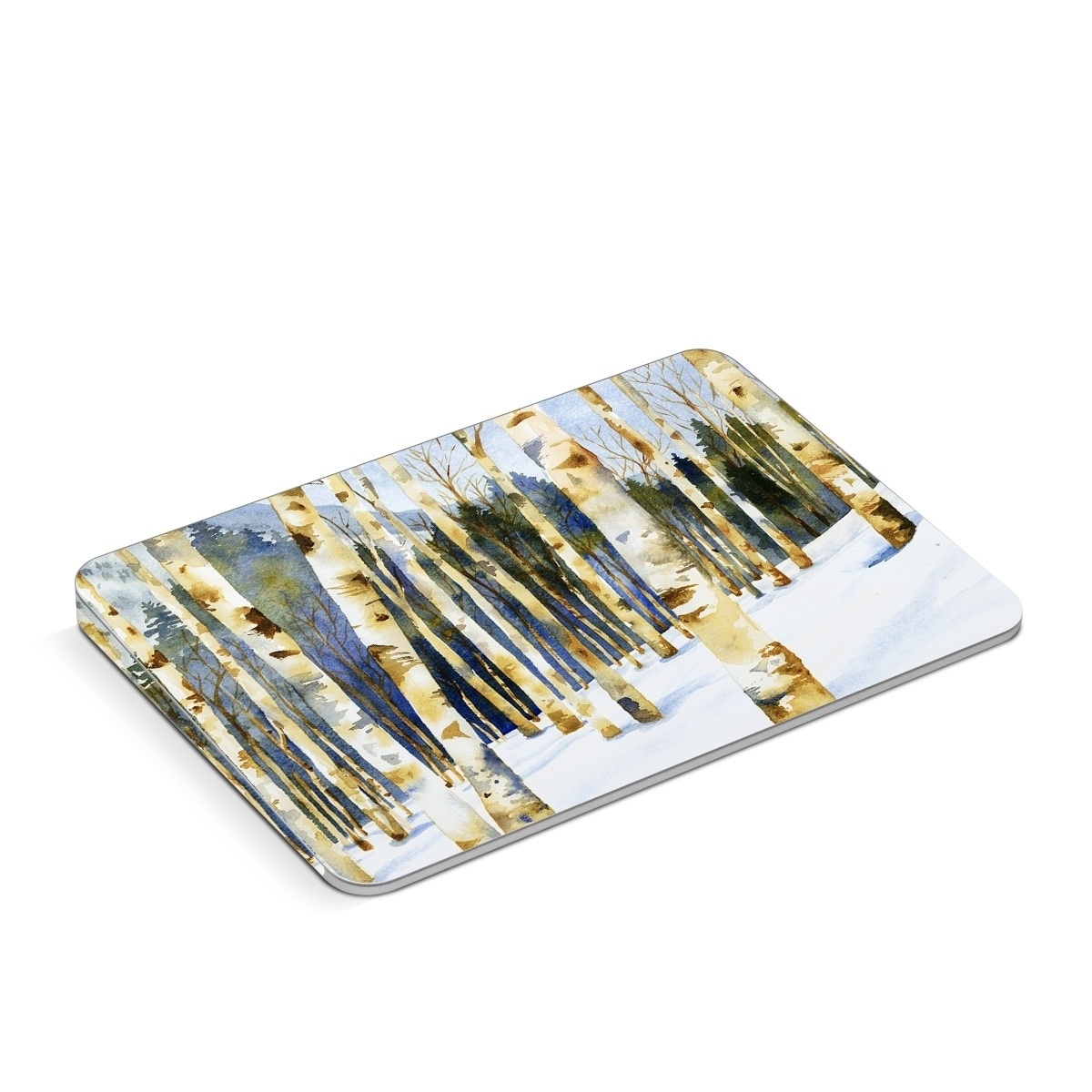 Apple Magic Trackpad Skin design of Tree, Snow, Winter, Canoe birch, Nature, Birch, Forest, Natural environment, Freezing, Woody plant, with white, brown, black, gray colors