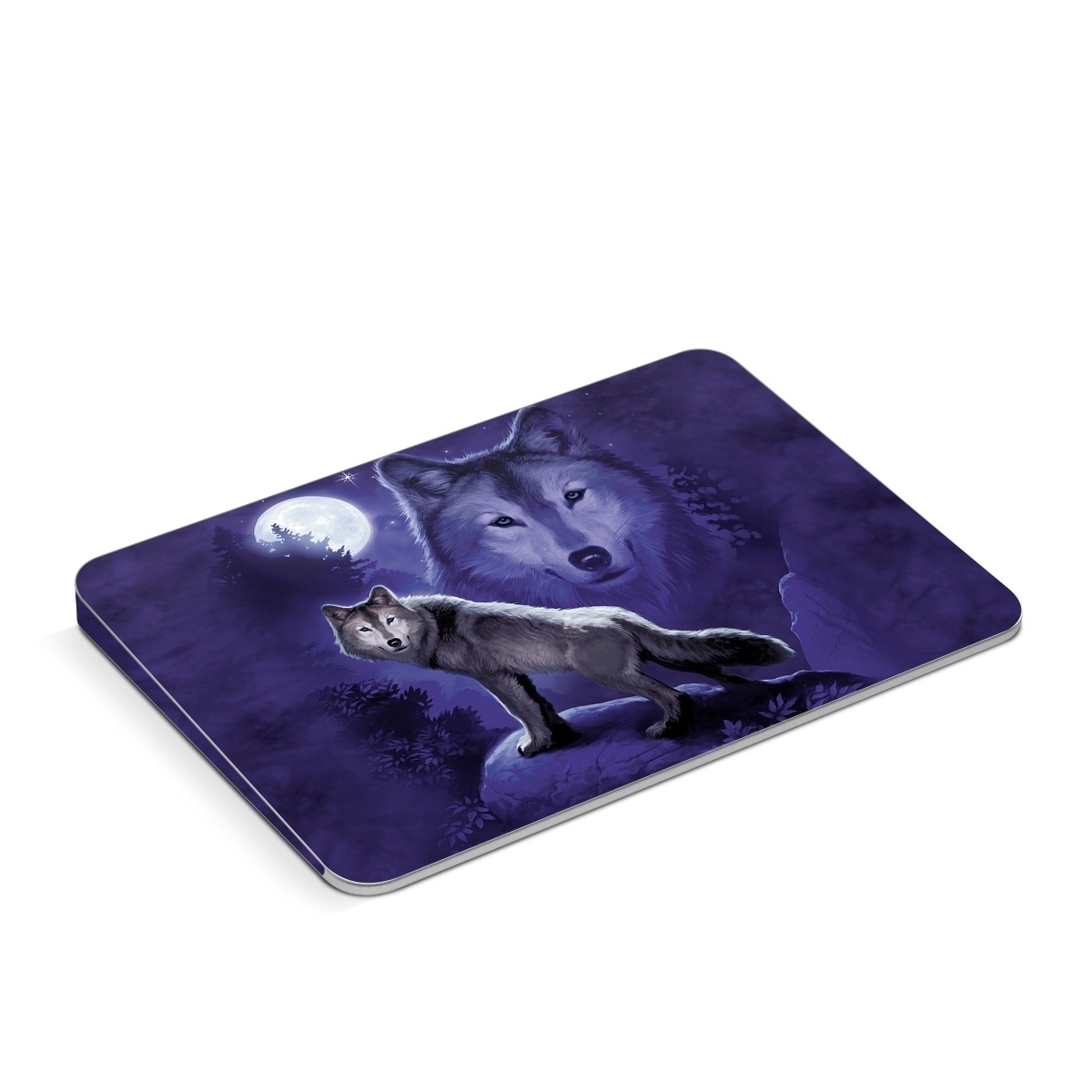 Apple Magic Trackpad Skin design of Wolf, Canidae, canis lupus tundrarum, Canis, Wolfdog, Dog, Native american indian dog, Wildlife, Sakhalin husky, Moonlight, with blue, black, gray colors