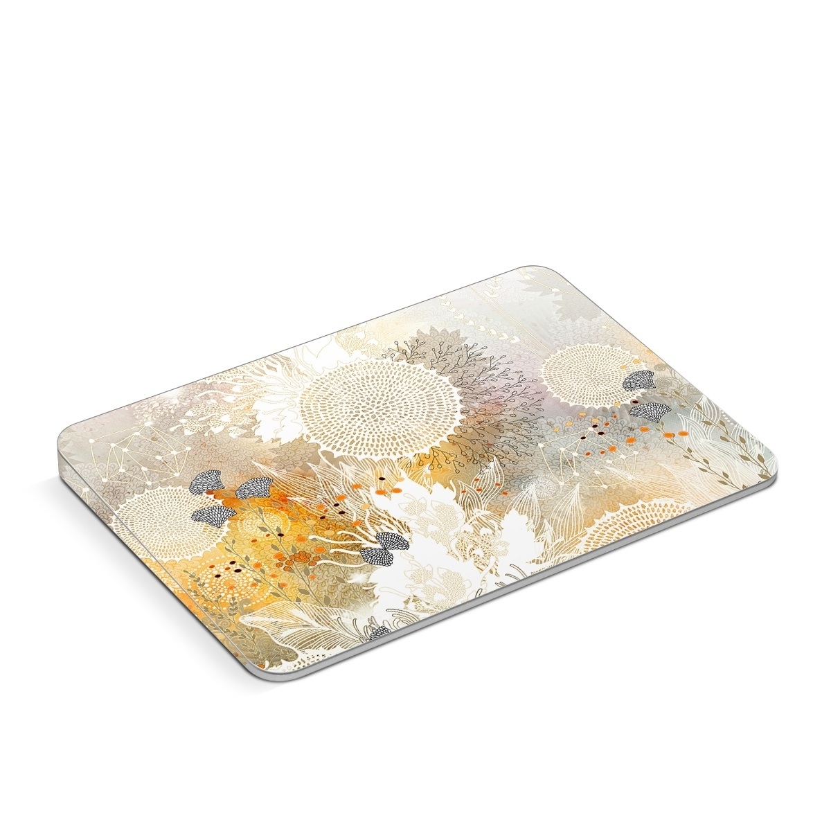 Apple Magic Trackpad Skin design of Pattern, Floral design, Flower, Plant, Illustration, camomile, Wildflower, Art, with gray, yellow, pink, white, green colors