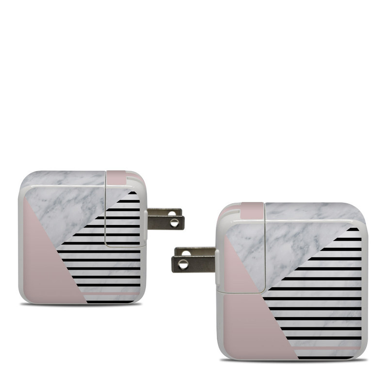 Apple 30W USB-C Power Adapter Skin design of White, Line, Architecture, Stairs, Parallel, with gray, black, white, pink colors