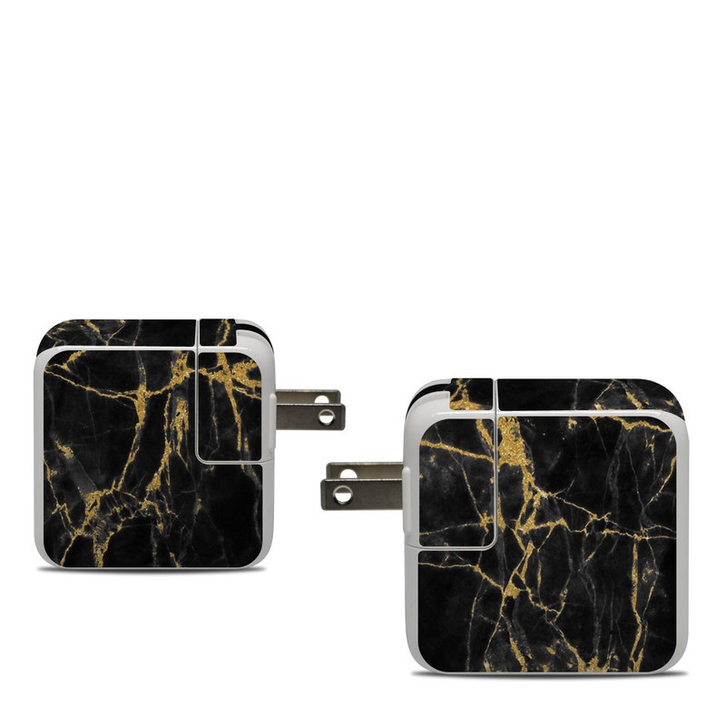 Apple 30W USB-C Power Adapter Skin design of Black, Yellow, Water, Brown, Branch, Leaf, Rock, Tree, Marble, Sky, with black, yellow colors