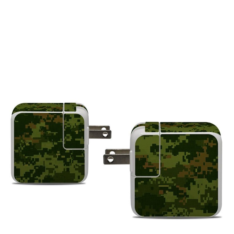 Apple 30W USB-C Power Adapter Skin design of Military camouflage, Green, Pattern, Uniform, Camouflage, Clothing, Design, Leaf, Plant, with green, brown colors