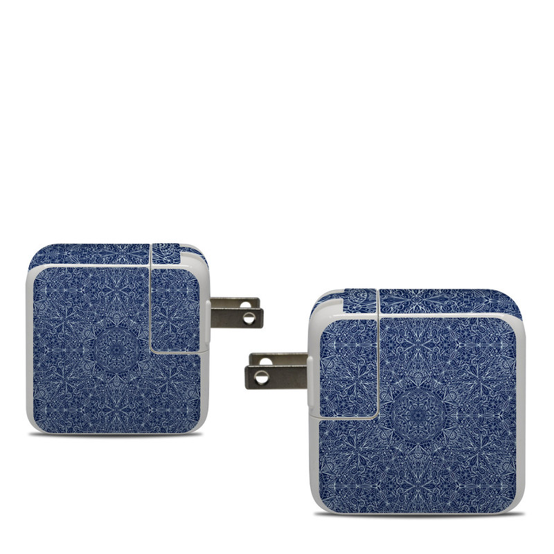 Apple 30W USB-C Power Adapter Skin design of Blue, Pattern, Azure, Cobalt blue, Design, Textile, Electric blue, Wallpaper, Symmetry, with blue, white colors