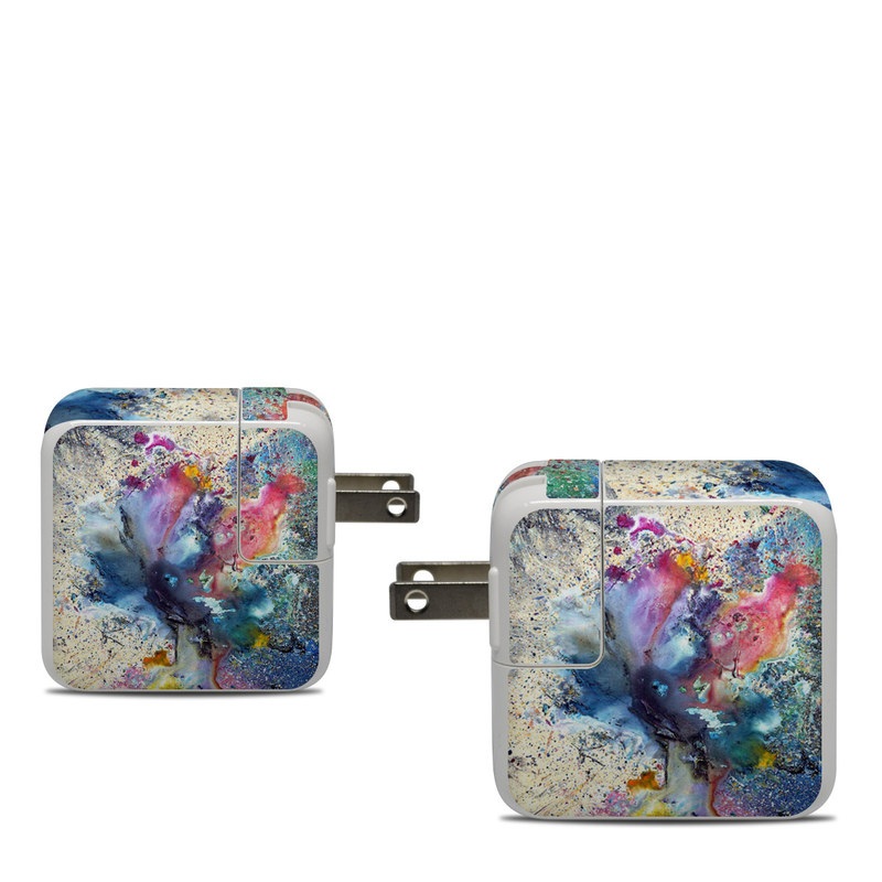 Apple 30W USB-C Power Adapter Skin design of Watercolor paint, Painting, Acrylic paint, Art, Modern art, Paint, Visual arts, Space, Colorfulness, Illustration, with gray, black, blue, red, pink colors