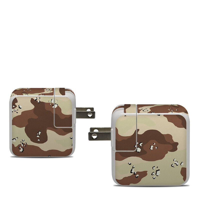 Apple 30W USB-C Power Adapter Skin design of Military camouflage, Brown, Pattern, Design, Camouflage, Textile, Beige, Illustration, Uniform, Metal, with gray, red, black, green colors