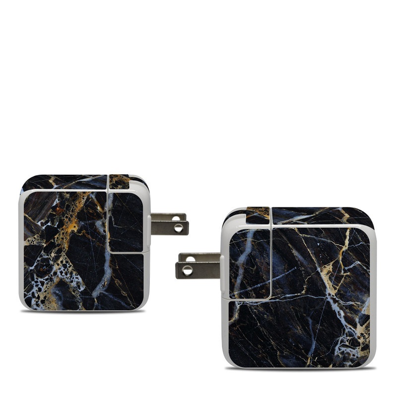 Apple 30W USB-C Power Adapter Skin design of Black, Yellow, Rock, Brown, Marble, Water, Close-up, Granite, Pattern, Geology, with black, white, orange, gray, yellow colors
