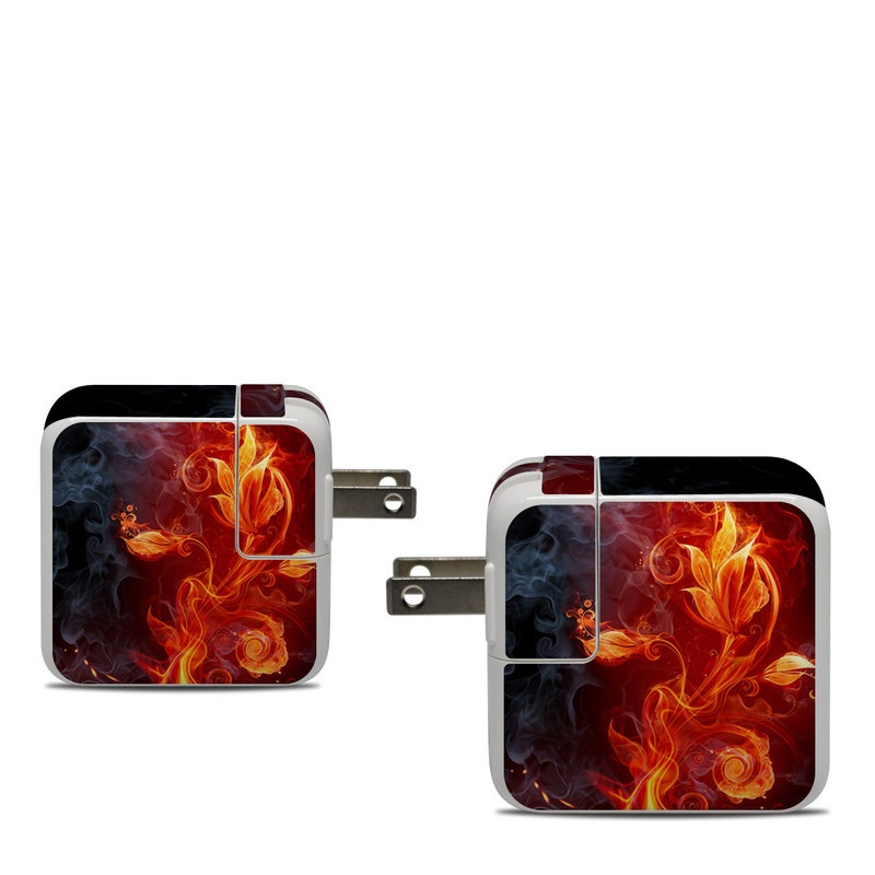 Apple 30W USB-C Power Adapter Skin design of Flame, Fire, Heat, Red, Orange, Fractal art, Graphic design, Geological phenomenon, Design, Organism, with black, red, orange colors