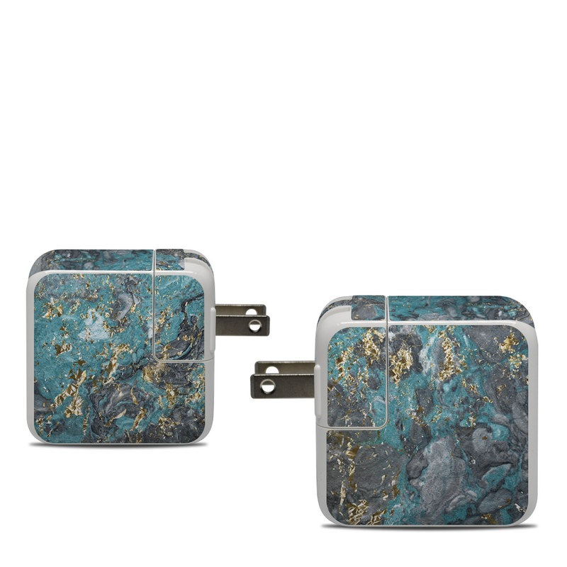 Apple 30W USB-C Power Adapter Skin design of Blue, Turquoise, Green, Aqua, Teal, Geology, Rock, Painting, Pattern, with black, white, gray, green, blue colors