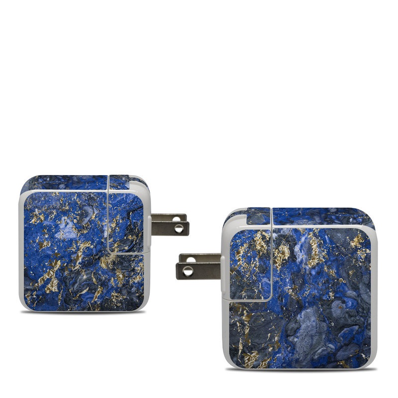 Apple 30W USB-C Power Adapter Skin design of Blue, Water, Cobalt blue, Rock, Painting, Geology, Electric blue, Mineral, Pattern, Acrylic paint, with black, blue, yellow, white, gray colors