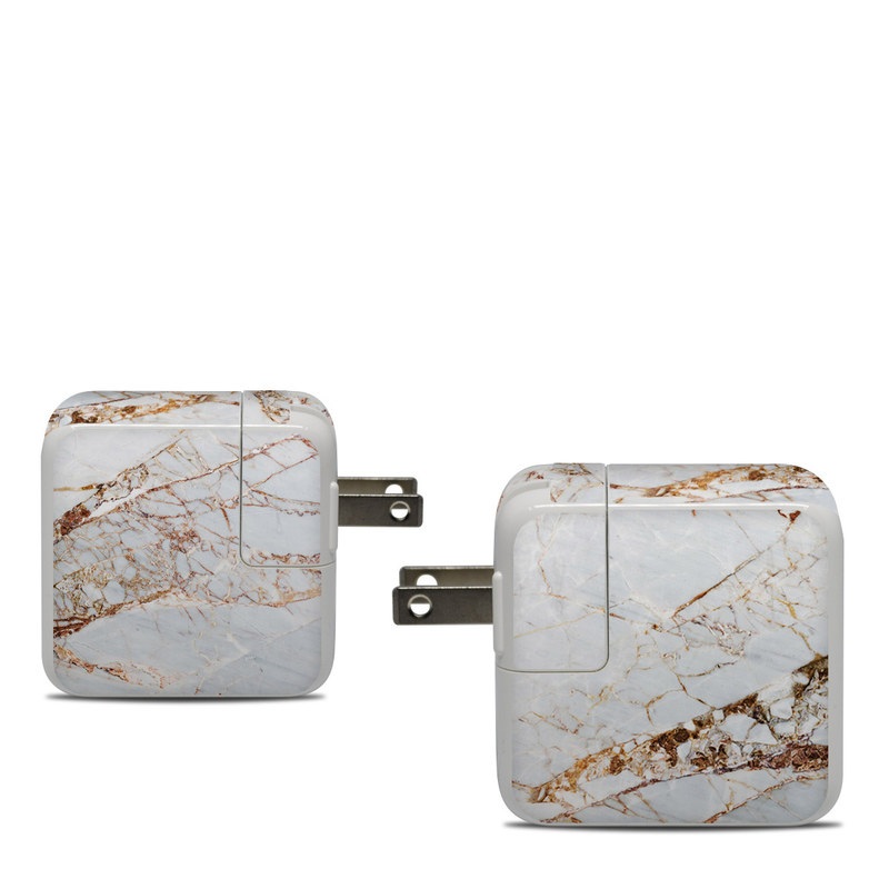 Apple 30W USB-C Power Adapter Skin design of White, Branch, Twig, Beige, Marble, Plant, Tile, with white, gray, yellow colors