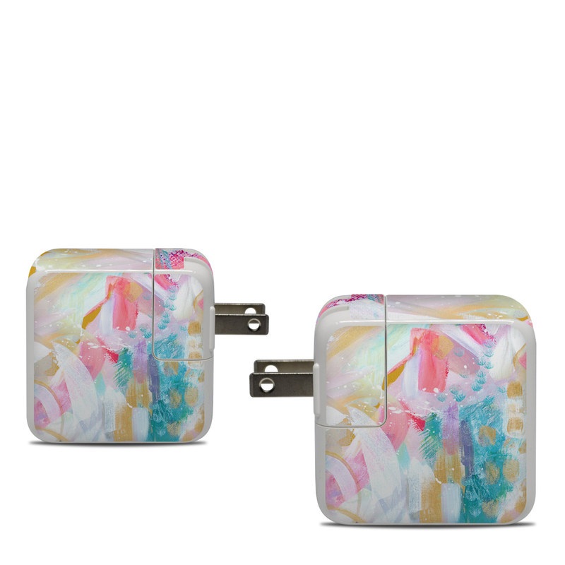 Apple 30W USB-C Power Adapter Skin design of Colorfulness, Art paint, Paint, Pink, Creative arts, Art, Aqua, Magenta, Tints and shades, Font, with white, blue, pink, purple, green, yellow colors