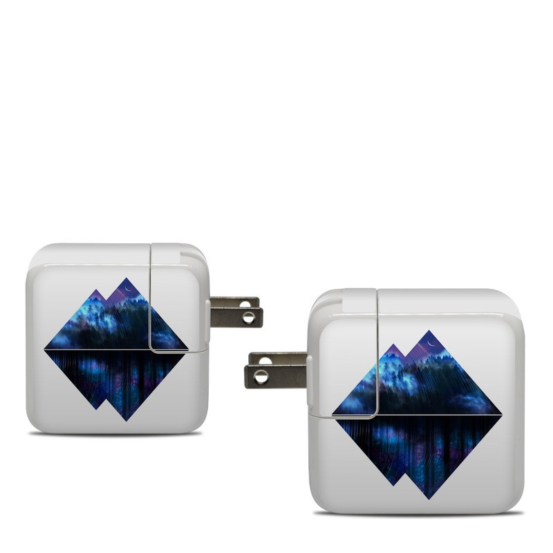 Apple 30W USB-C Power Adapter Skin design of Blue, Cobalt blue, Pyramid, Pattern, Electric blue, Design, Fractal art, Sky, Triangle, Space, with white, blue, purple, black colors