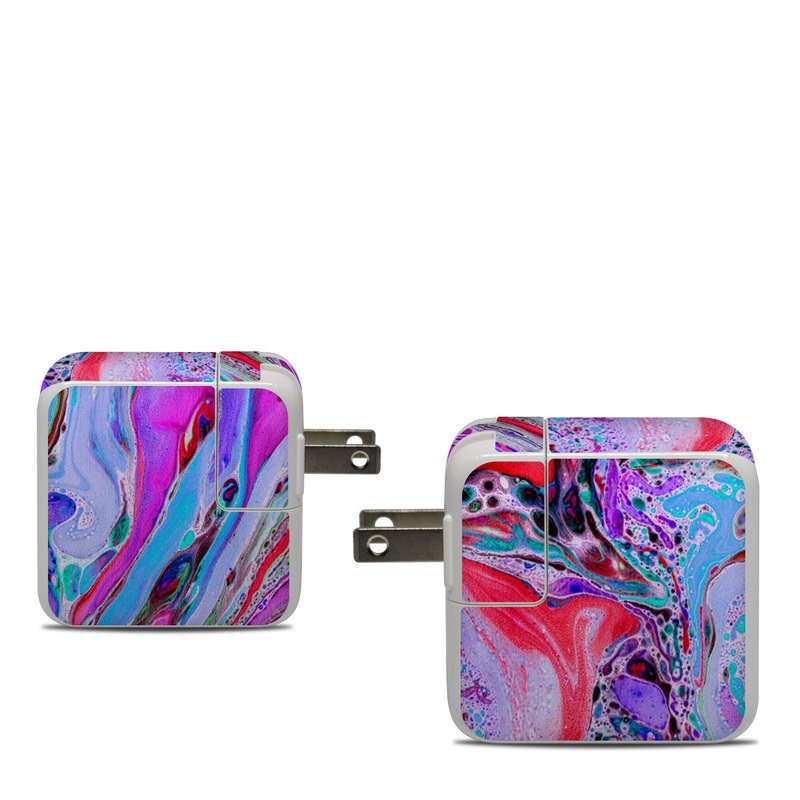 Apple 30W USB-C Power Adapter Skin design of Pink, Purple, Pattern, Design, Visual arts, Art, Psychedelic art, Magenta, Acrylic paint, Colorfulness, with pink, purple, blue, green colors